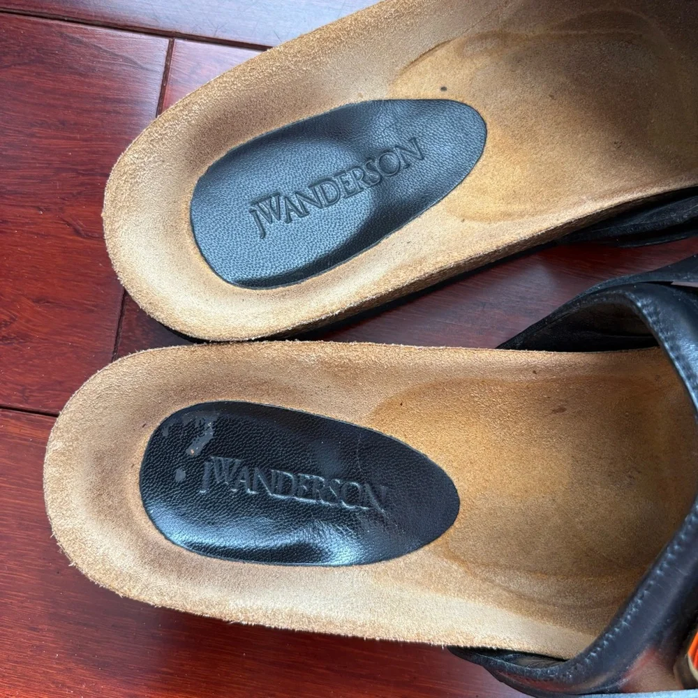 JW Anderson Chain Link Sandal Slides Gold Black Leather - Picture 9 of 11